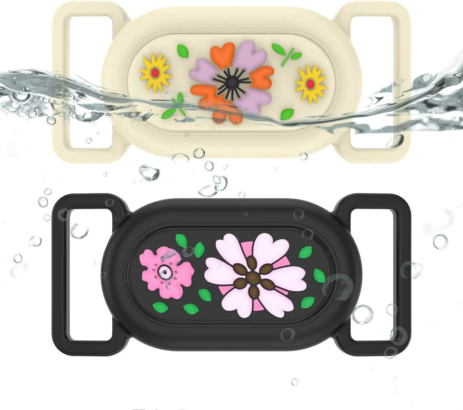 2 Pack for Samsung Galaxy SmartTag2 Dog Collar Holder, Waterproof Anti-Lost Silicone GPS Tracker Hidden Case Galaxy SmartTag 2 for Dog/Cat Collar, Kids' Shoe, Bag (Black & White)