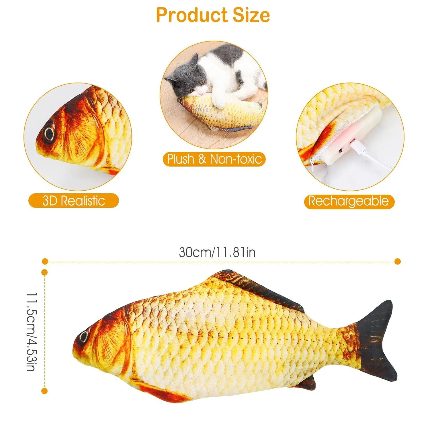 2-Piece: Electric Moving Fish Cat Toy