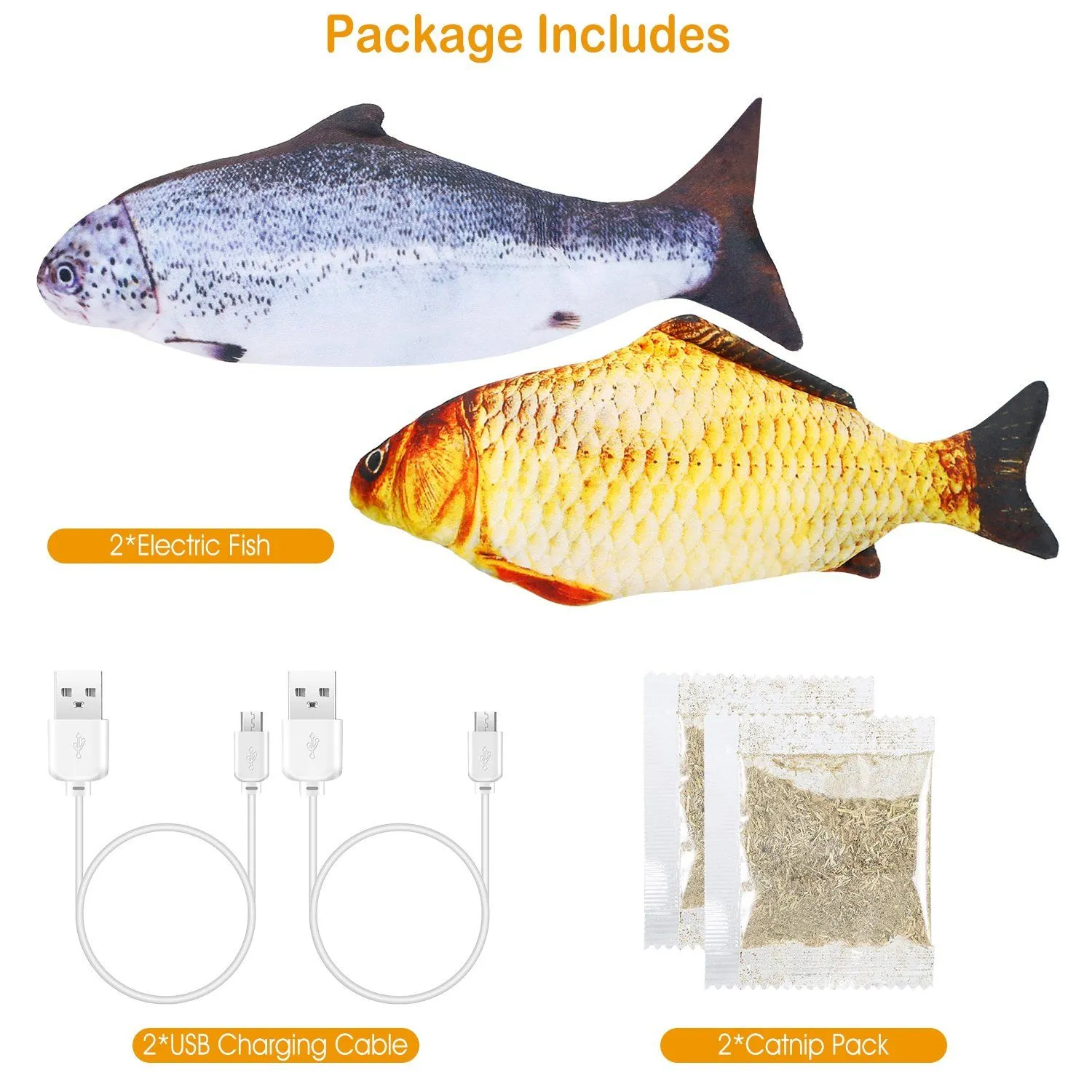 2-Piece: Electric Moving Fish Cat Toy