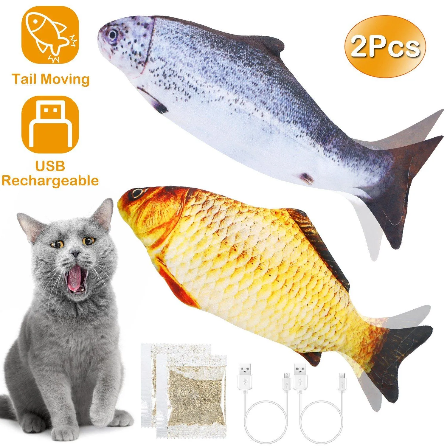 2-Piece: Electric Moving Fish Cat Toy