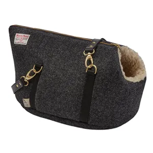 Bardsey Black Harris Tweed Luxury Dog Carrier and Travel Bed