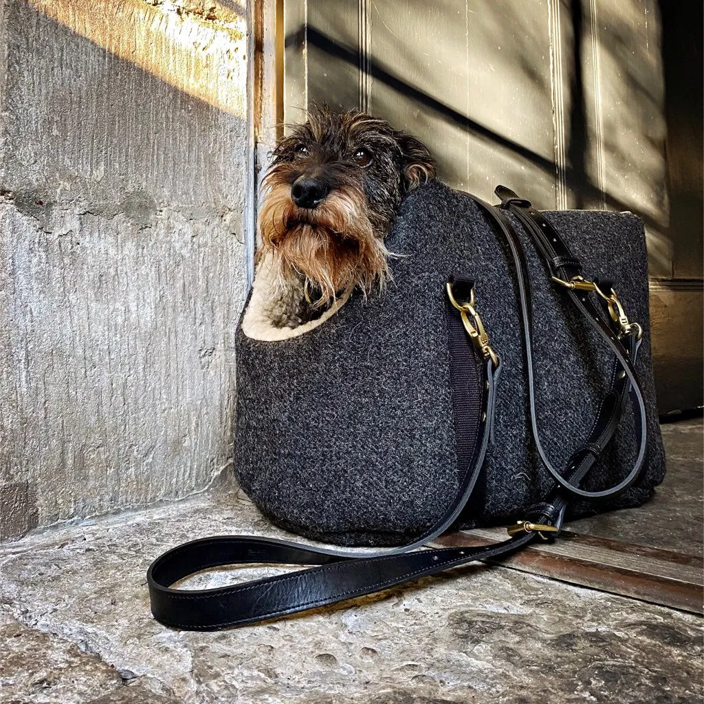 Bardsey Black Harris Tweed Luxury Dog Carrier and Travel Bed