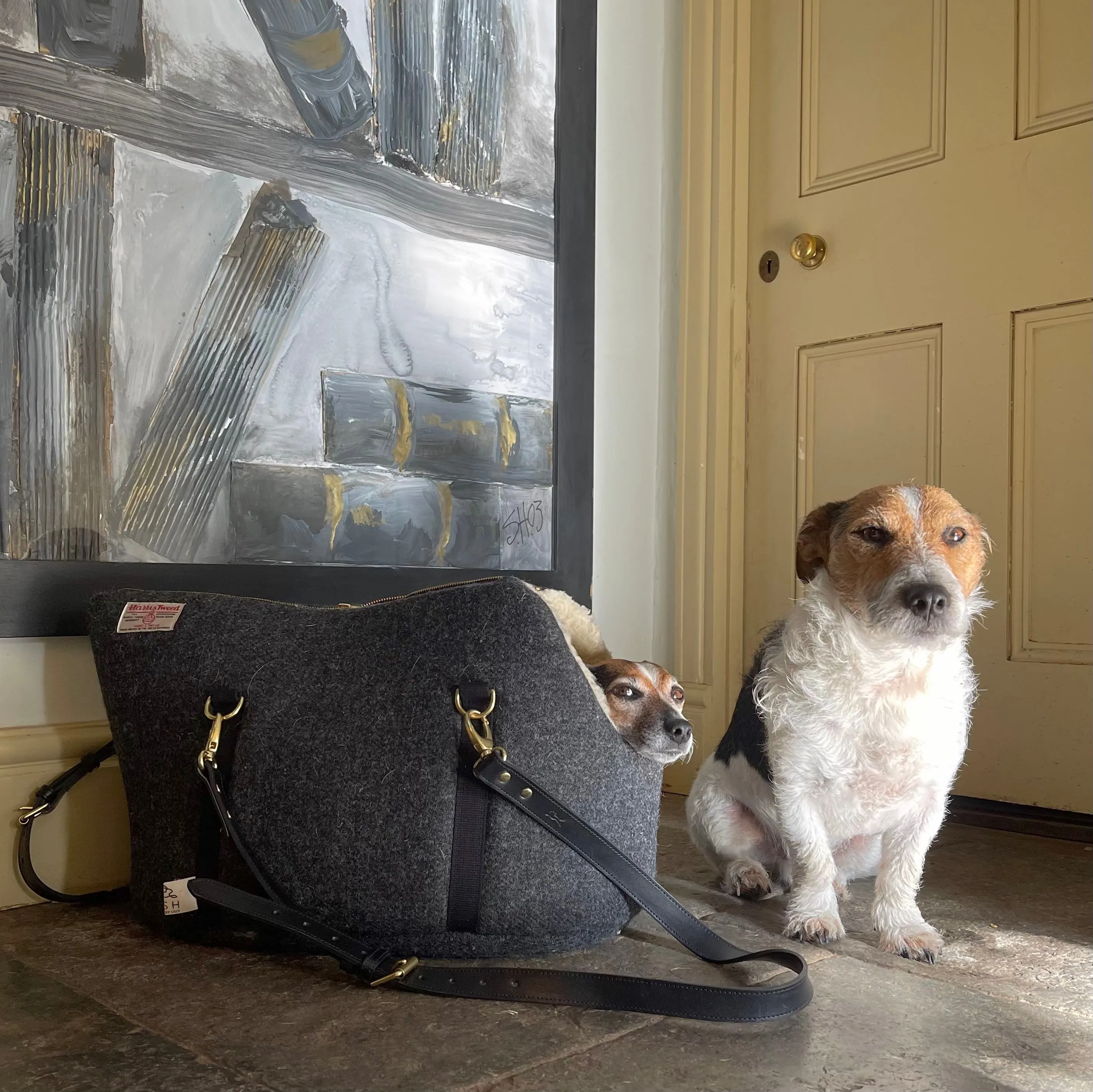 Bardsey Black Harris Tweed Luxury Dog Carrier and Travel Bed