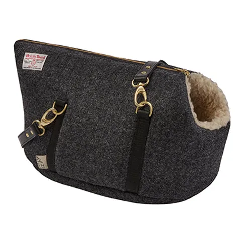Bardsey Black Harris Tweed Luxury Dog Carrier and Travel Bed