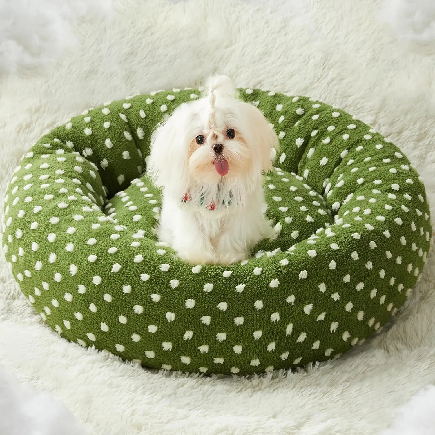 BFPETHOME Donut Dog Beds for Small Dogs, Round Cat Beds for Indoor Cats, Calming Pet Bed for Puppy and Kitty with Non-Slip Bottom, Cute Fancy Dog Bed Machine Washable Plush Fabric