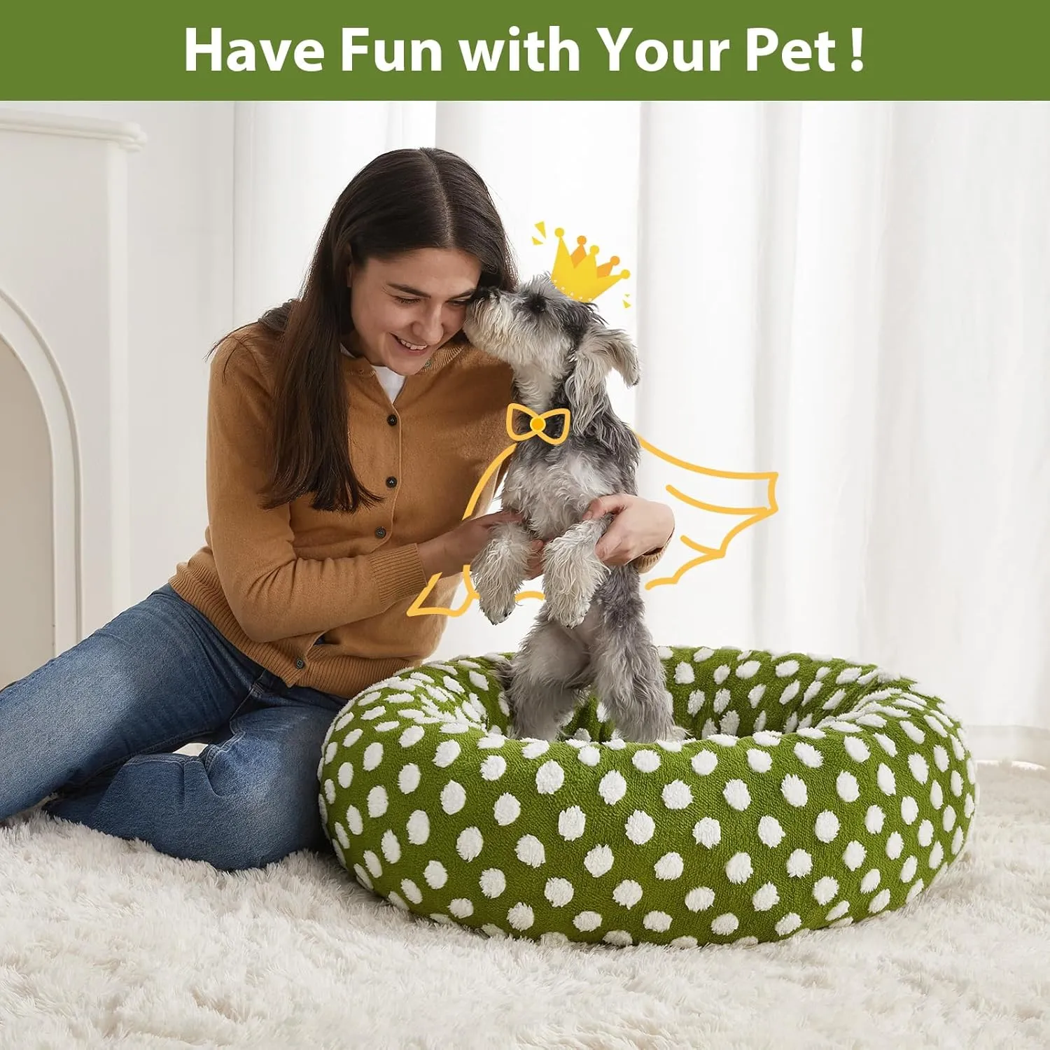 BFPETHOME Donut Dog Beds for Small Dogs, Round Cat Beds for Indoor Cats, Calming Pet Bed for Puppy and Kitty with Non-Slip Bottom, Cute Fancy Dog Bed Machine Washable Plush Fabric
