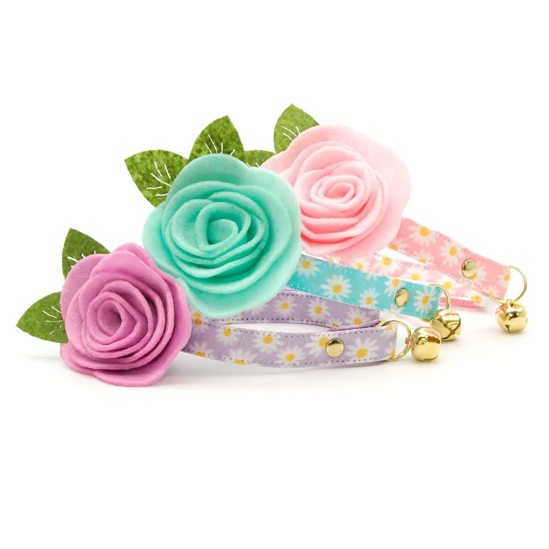 Cat Collar - "Daisies - Purple" - Floral Cat Collar / Spring, Easter, Summer, Daisy / Breakaway Buckle or Non-Breakaway / Cat, Kitten   Small Dog Sizes