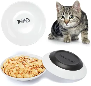 Cat Food Bowls, Ceramic Shallow cat Food Dish for Indoor Cats with Non-Slip Silicone Bottom 3 Piece Set for Kitten Eating and Drinking Anti-Whisker Fatigue (Ferrous)