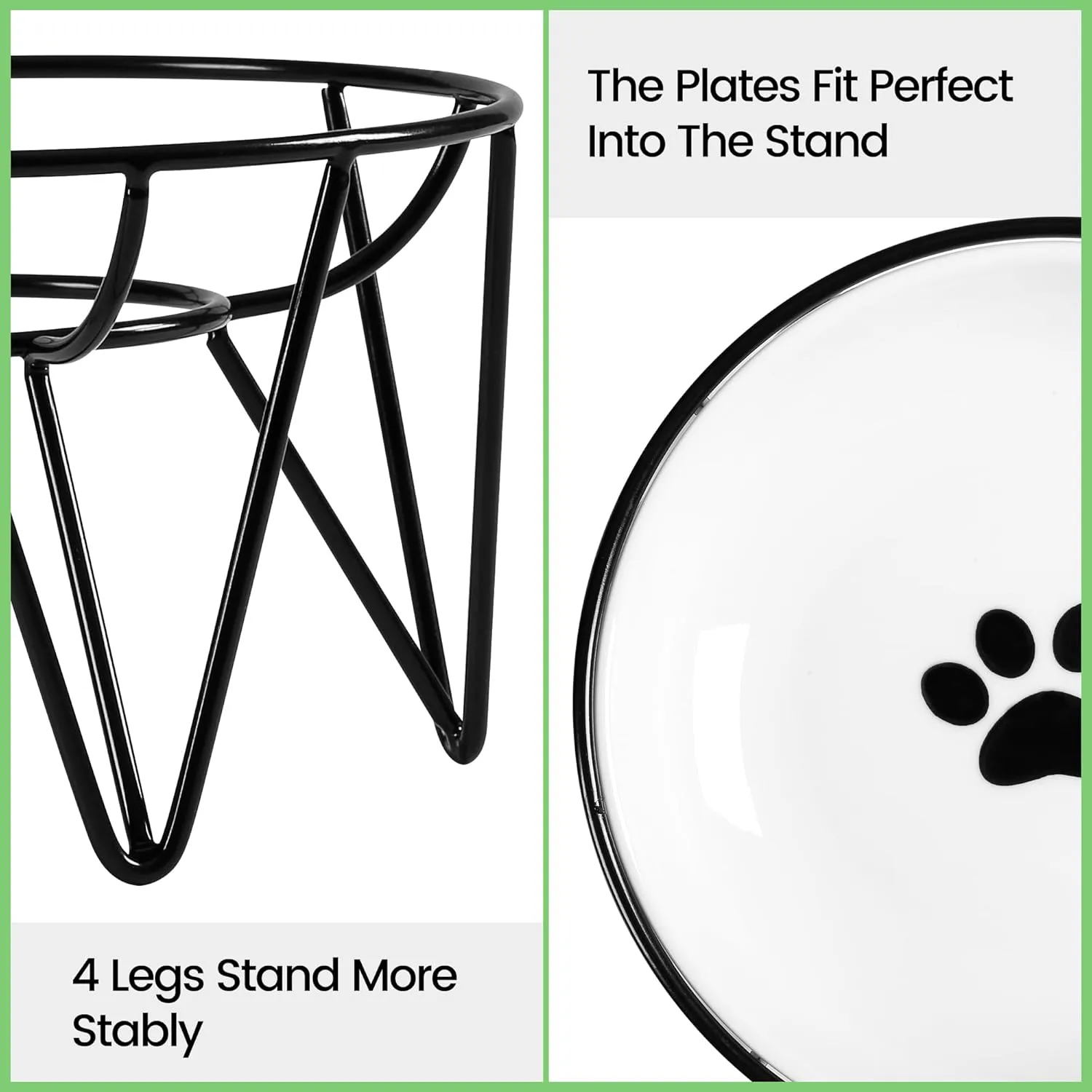 Ceramic Cat Bowls, 2 Pack - Raised, Whisker Friendly, Anti-Vomiting Cat Food Plates - Hygienic, Secure Material, Elegant Stand, 10 oz, for Indoor Cats & Kittens
