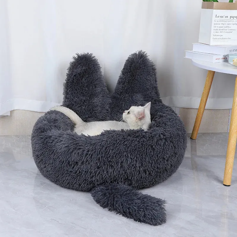 Cute Dog Bed with Bunny Ears - Plush Pet Bed Cushion for Large Dogs - Round Cat Bed House - Pet Product Accessories
