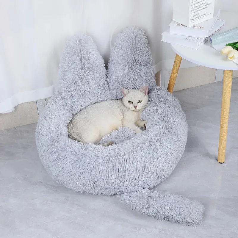 Cute Dog Bed with Bunny Ears - Plush Pet Bed Cushion for Large Dogs - Round Cat Bed House - Pet Product Accessories