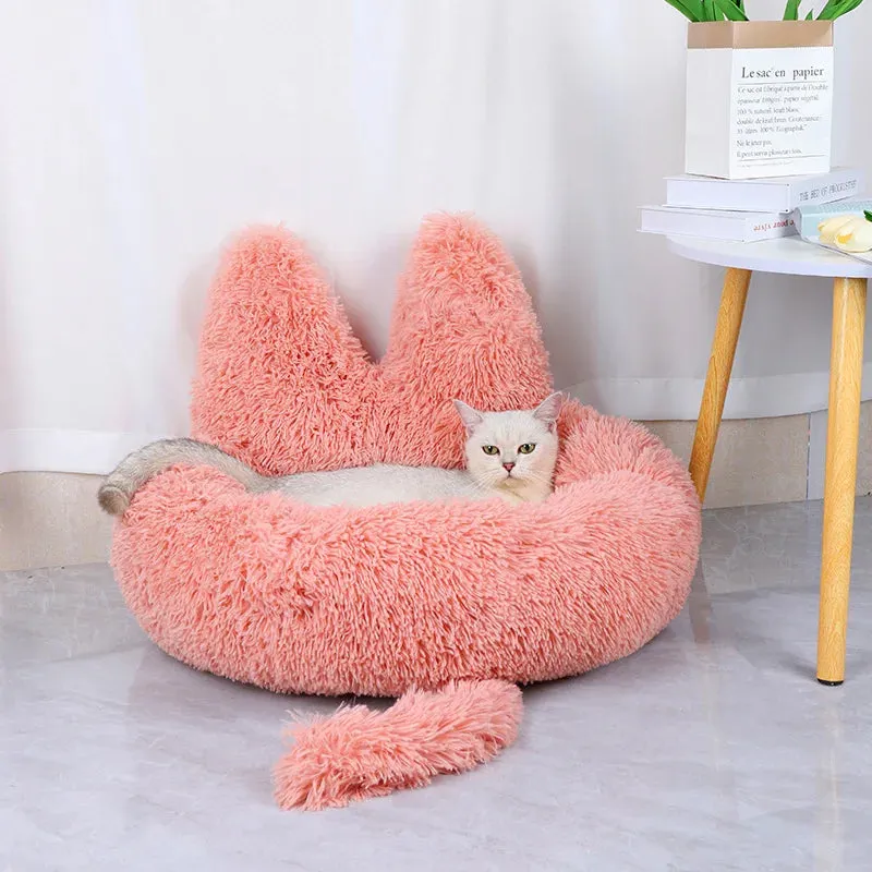 Cute Dog Bed with Bunny Ears - Plush Pet Bed Cushion for Large Dogs - Round Cat Bed House - Pet Product Accessories