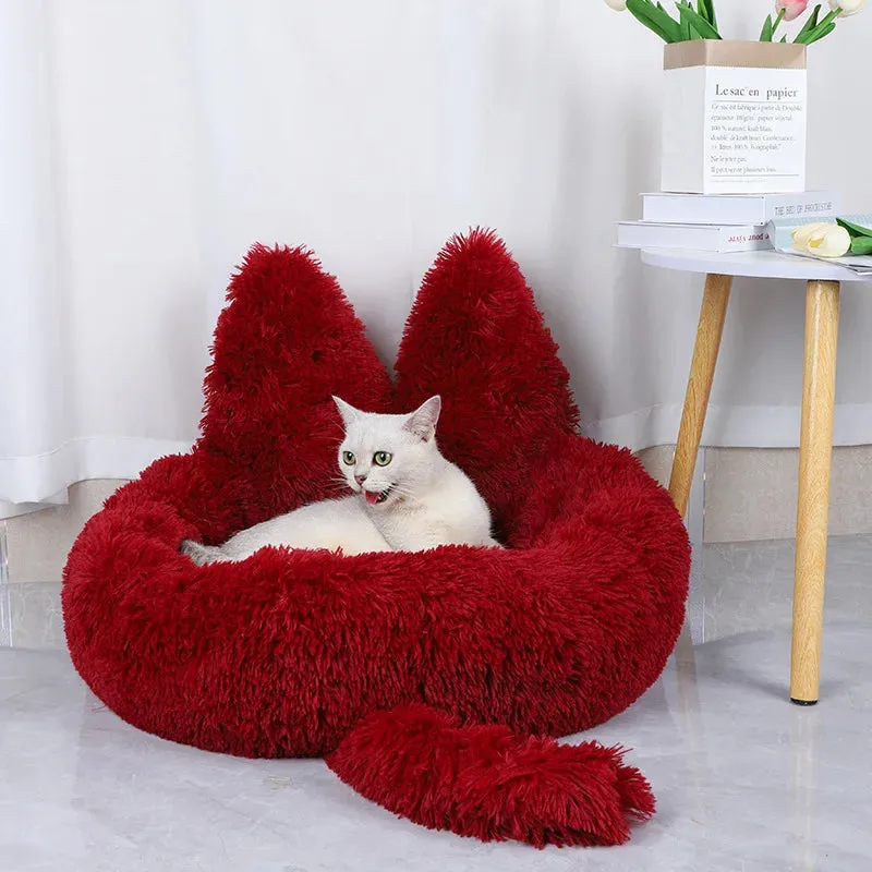 Cute Dog Bed with Bunny Ears - Plush Pet Bed Cushion for Large Dogs - Round Cat Bed House - Pet Product Accessories