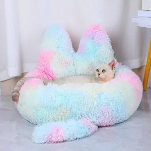 Cute Dog Bed with Bunny Ears - Plush Pet Bed Cushion for Large Dogs - Round Cat Bed House - Pet Product Accessories
