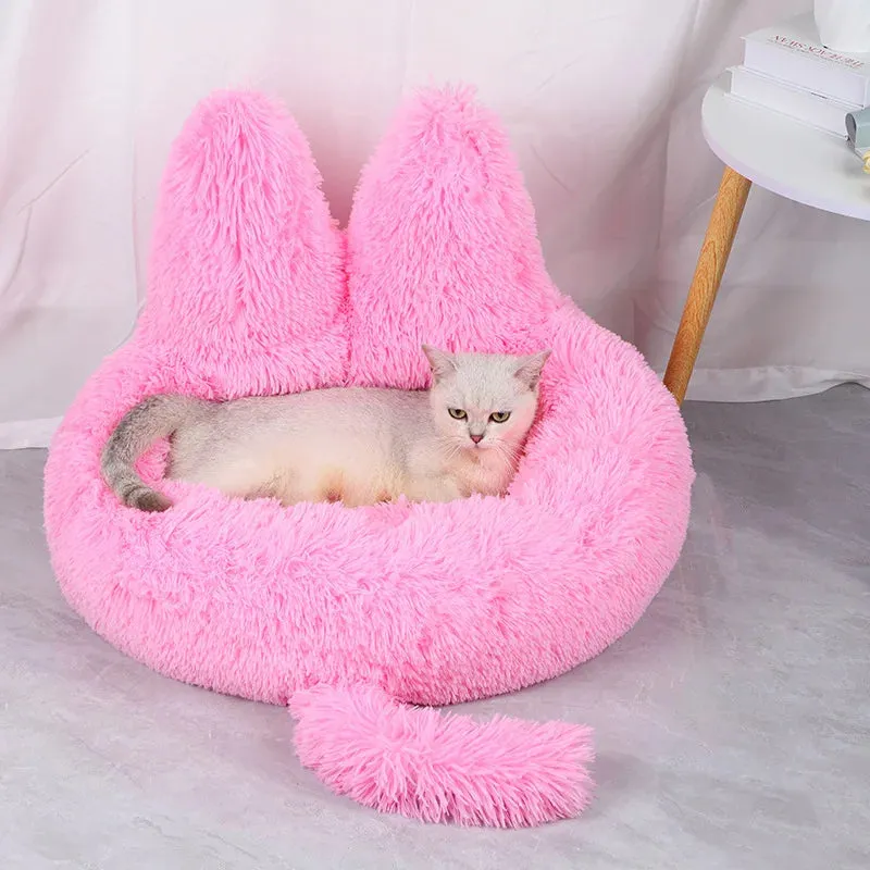Cute Dog Bed with Bunny Ears - Plush Pet Bed Cushion for Large Dogs - Round Cat Bed House - Pet Product Accessories