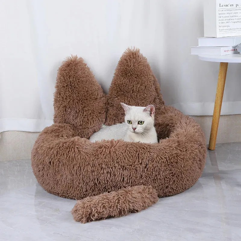 Cute Dog Bed with Bunny Ears - Plush Pet Bed Cushion for Large Dogs - Round Cat Bed House - Pet Product Accessories