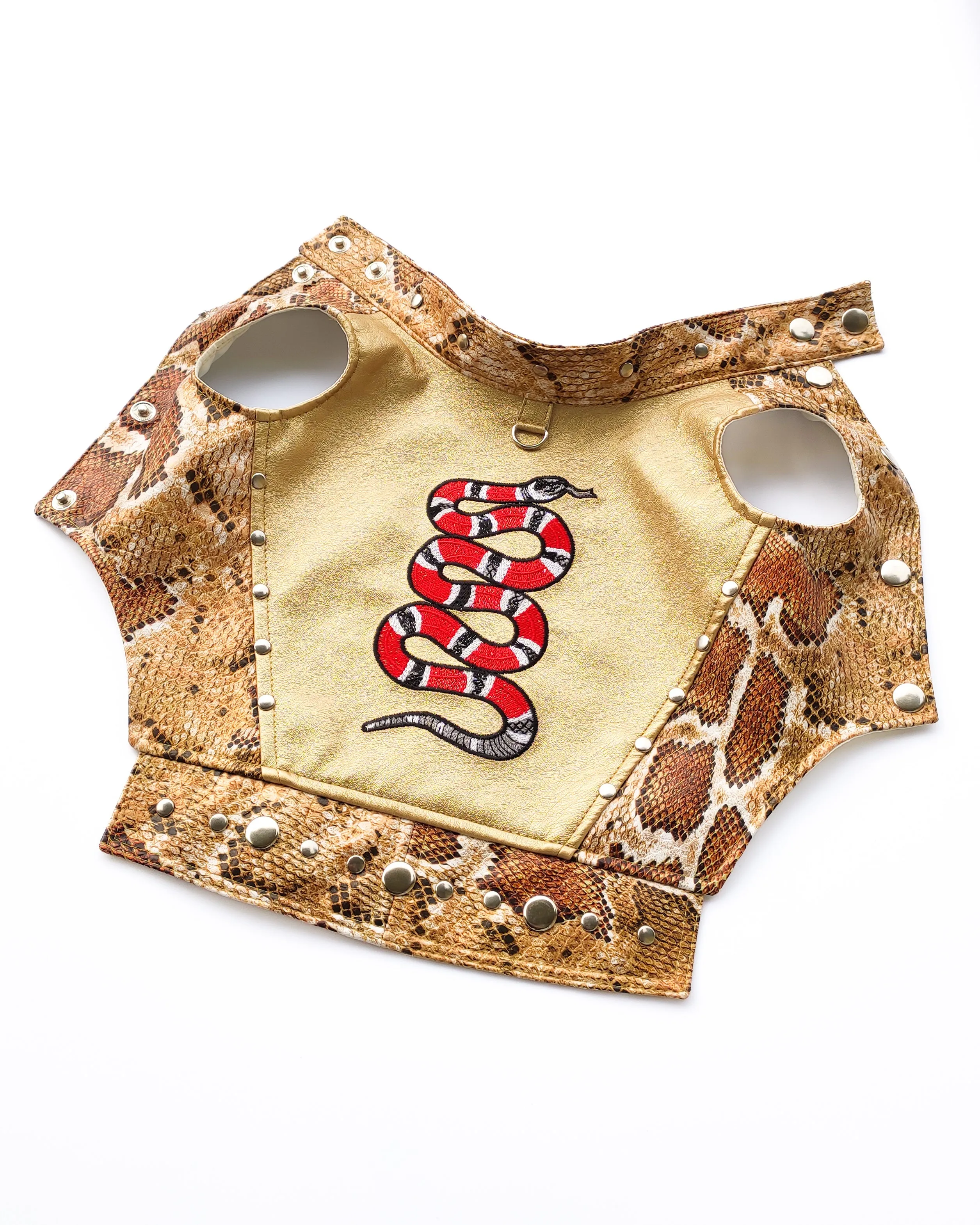 Designer leather dog vest with machine embroidery