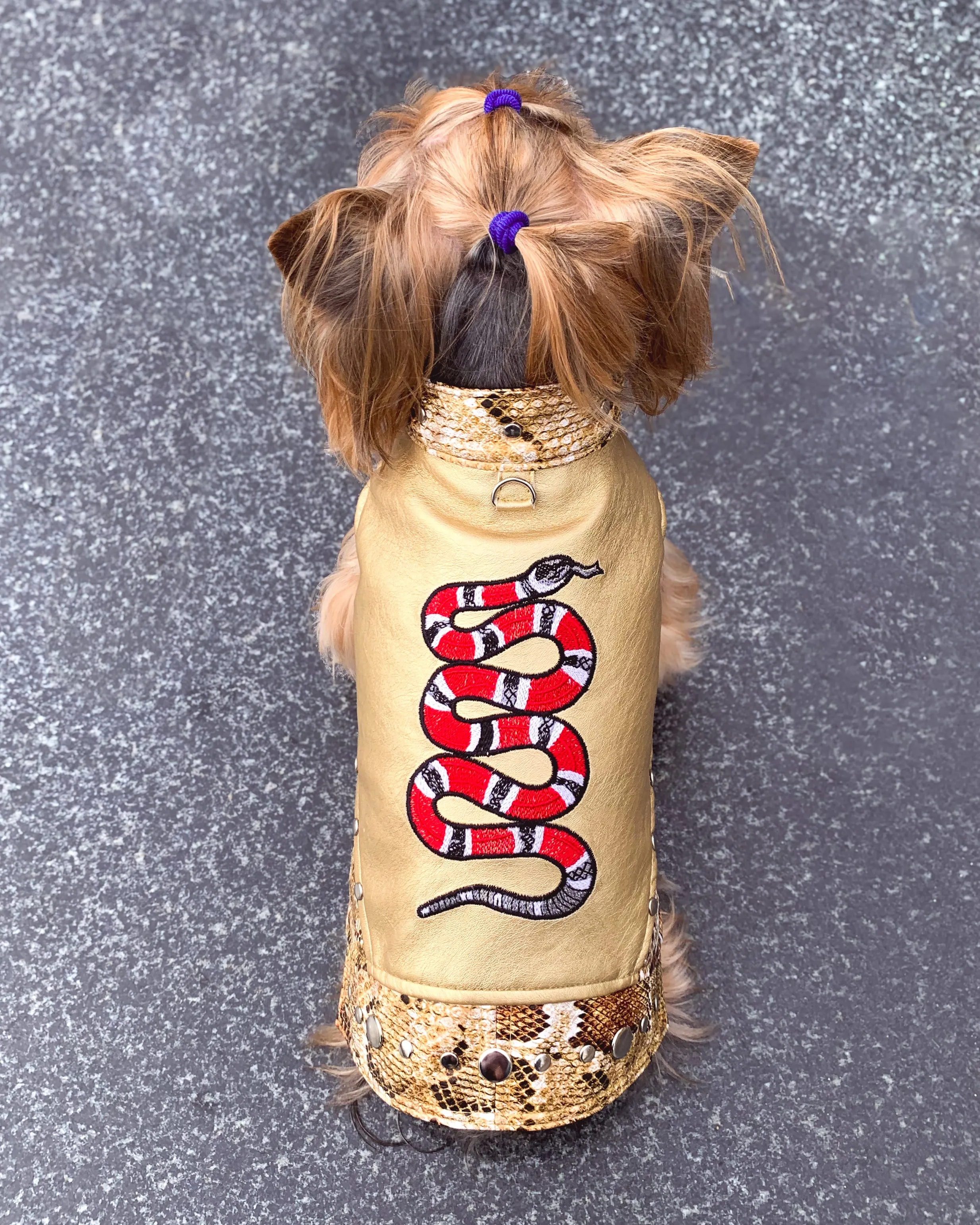 Designer leather dog vest with machine embroidery
