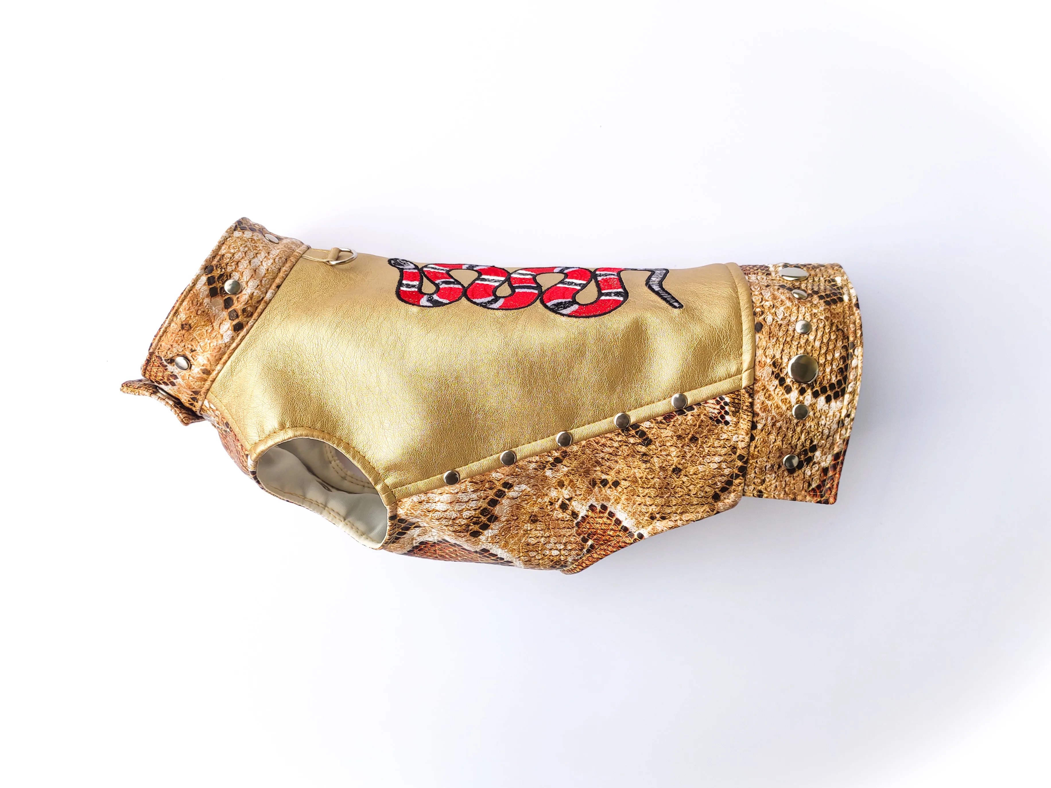 Designer leather dog vest with machine embroidery