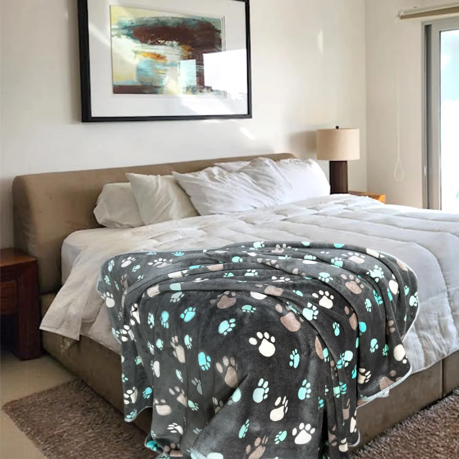 Dog Blankets for Large Dogs, 1 Pc Dog Blanket Washable, Soft Fluffy Flannel Pet Blanket Mat Cover for Bed Couch, Cute Print Puppy Blanket 60" x 50"