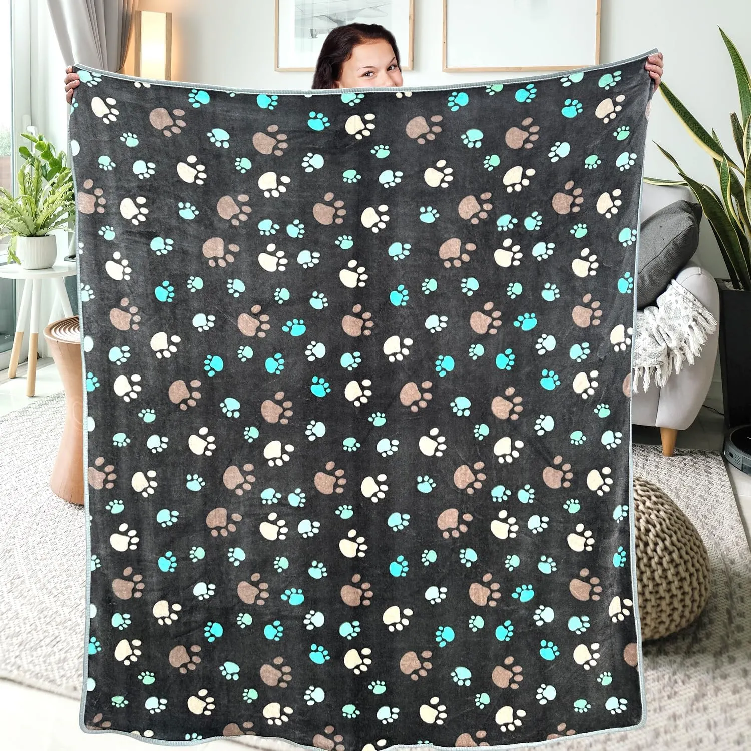 Dog Blankets for Large Dogs, 1 Pc Dog Blanket Washable, Soft Fluffy Flannel Pet Blanket Mat Cover for Bed Couch, Cute Print Puppy Blanket 60" x 50"
