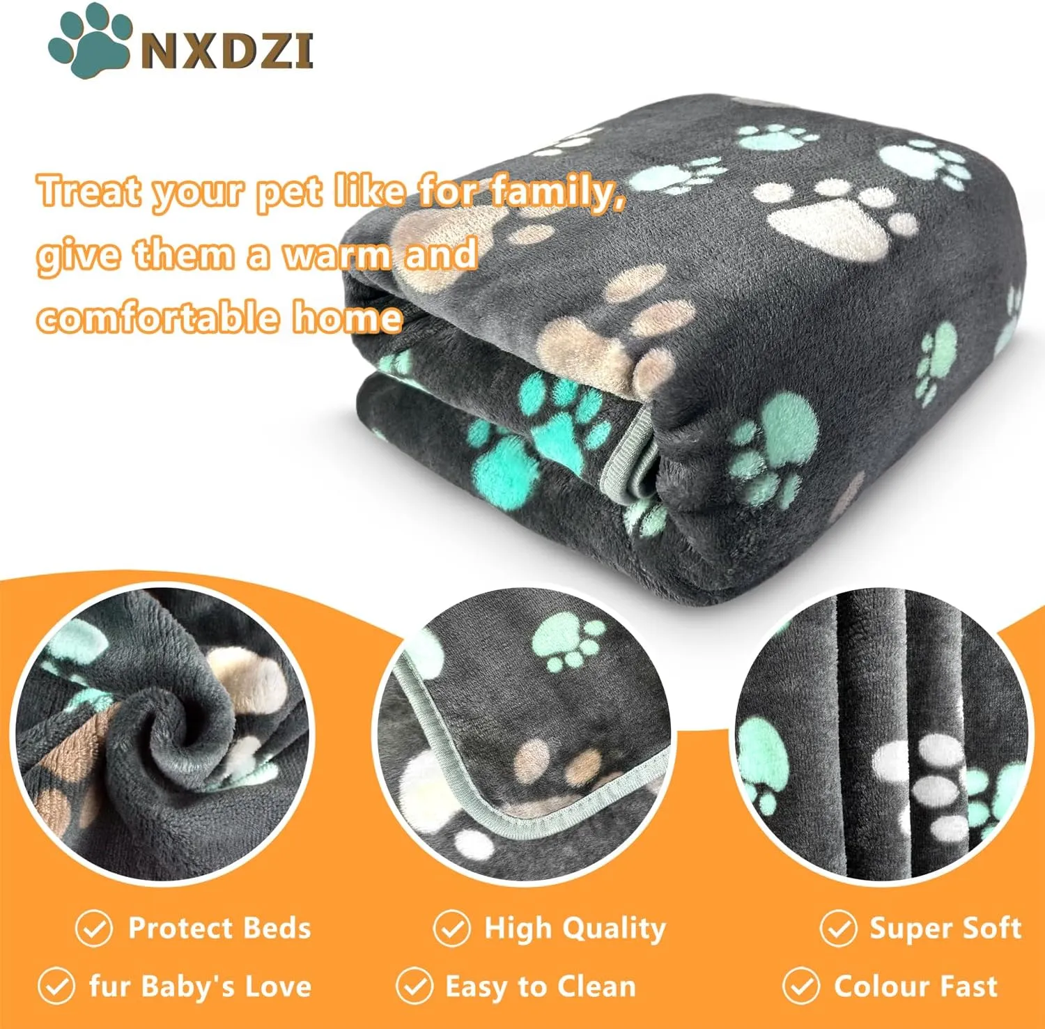 Dog Blankets for Large Dogs, 1 Pc Dog Blanket Washable, Soft Fluffy Flannel Pet Blanket Mat Cover for Bed Couch, Cute Print Puppy Blanket 60" x 50"