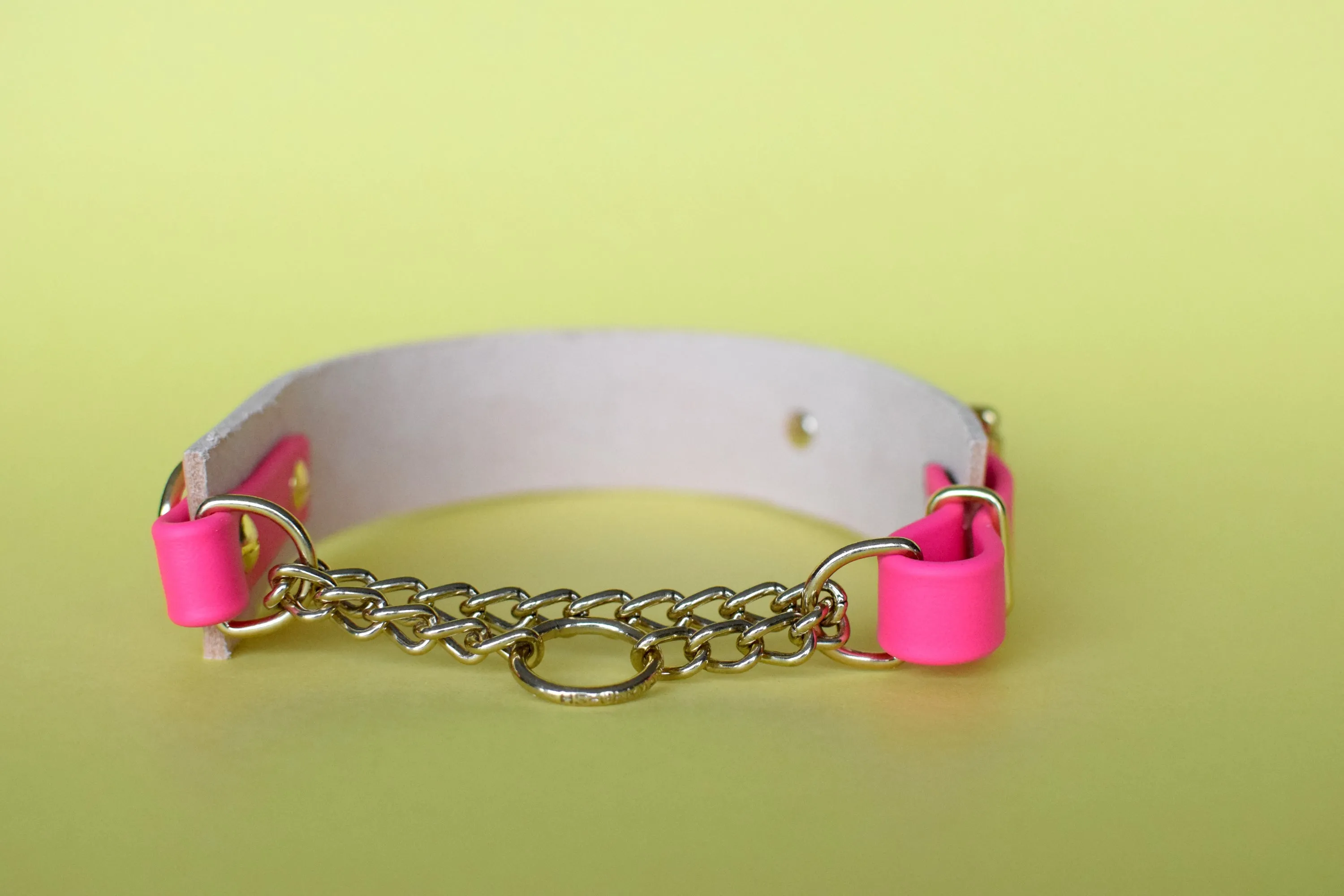 EXCLUSIVE LEATHER COLLECTION - Natural Tan & Fuchsia, Limited Edition Biothane and Leather Combo Martingale Dog Collar