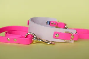 EXCLUSIVE LEATHER COLLECTION - Natural Tan & Fuchsia, Limited Edition Biothane and Leather Combo Martingale Dog Collar
