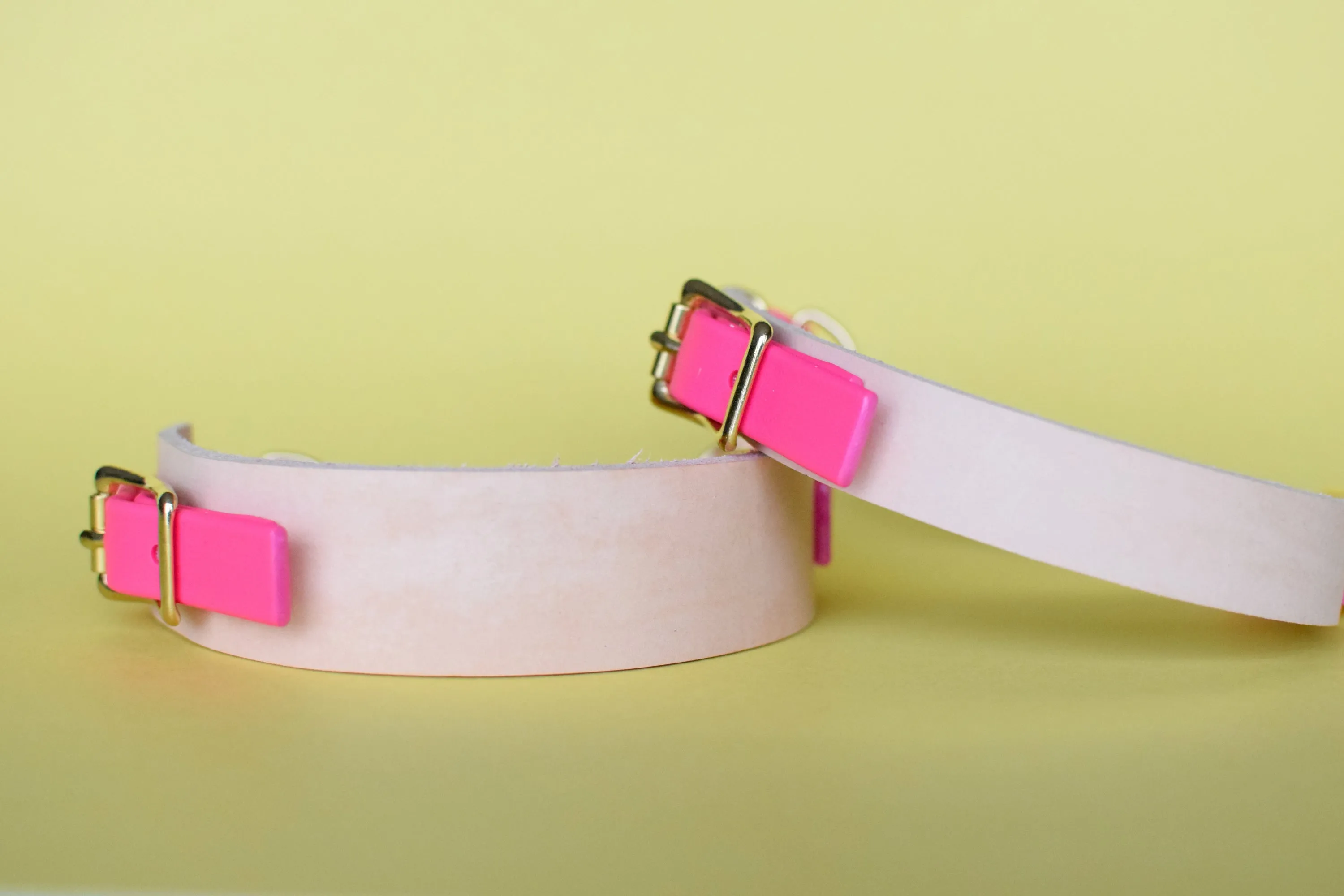 EXCLUSIVE LEATHER COLLECTION - Natural Tan & Fuchsia, Limited Edition Biothane and Leather Combo Martingale Dog Collar