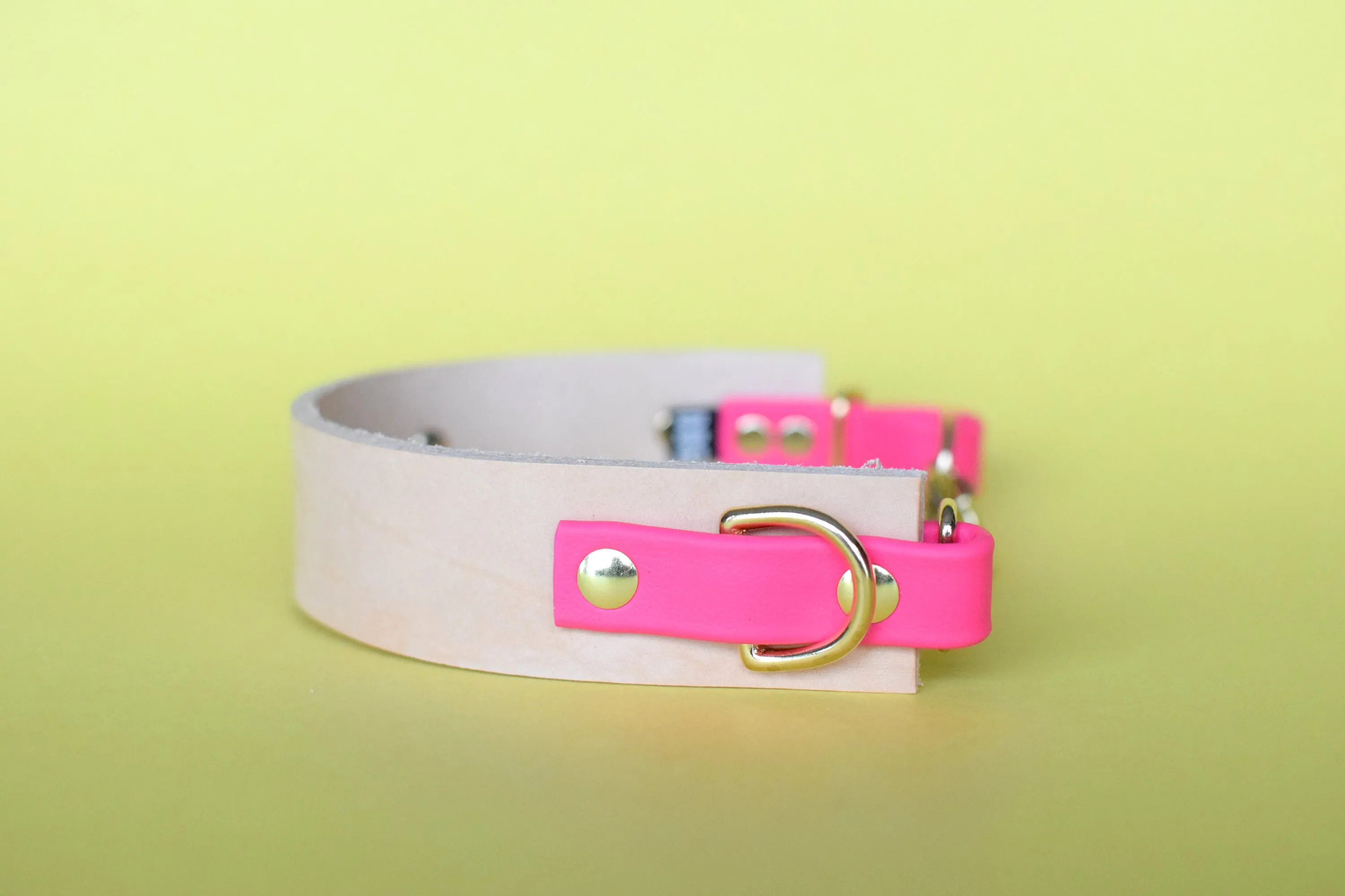 EXCLUSIVE LEATHER COLLECTION - Natural Tan & Fuchsia, Limited Edition Biothane and Leather Combo Martingale Dog Collar