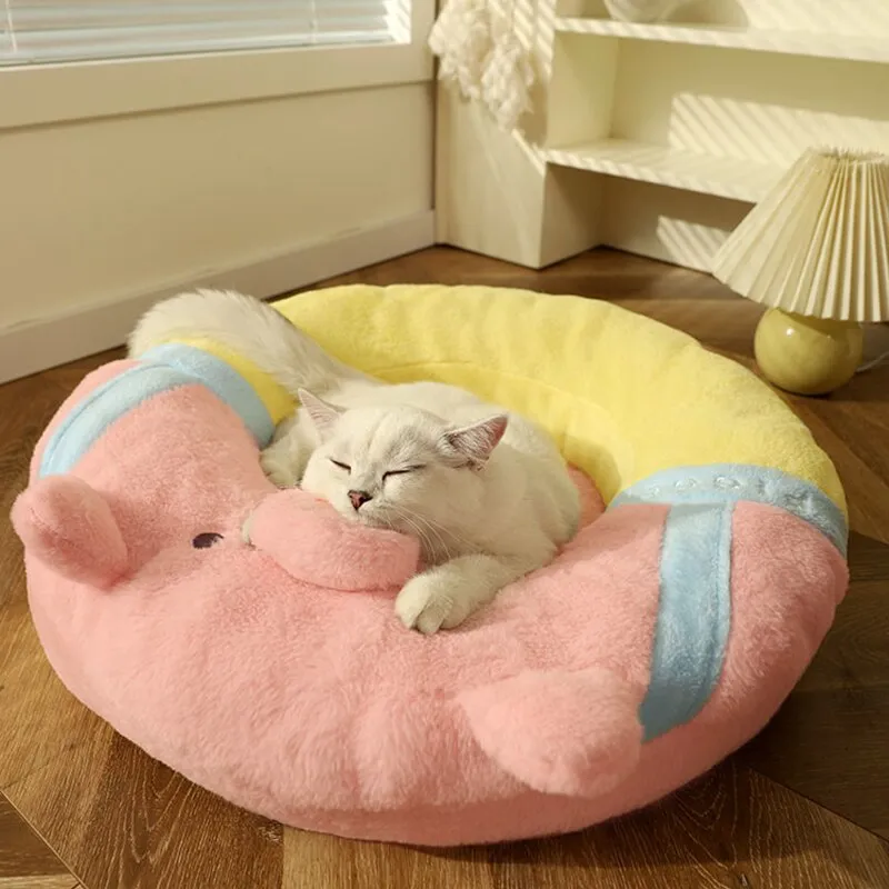 Four Seasons Pink Pig-Shaped Cat House: Cozy Round Cat Bed, Donut Cat Litter, and Dog Basket for Cats, Puppies, and Small Animals | Adorable Pet Sofa for All-Year Comfort | Pet Supplies