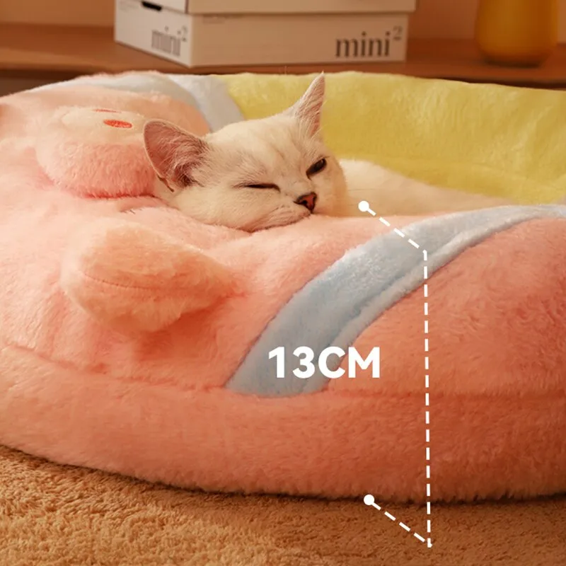 Four Seasons Pink Pig-Shaped Cat House: Cozy Round Cat Bed, Donut Cat Litter, and Dog Basket for Cats, Puppies, and Small Animals | Adorable Pet Sofa for All-Year Comfort | Pet Supplies