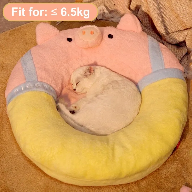 Four Seasons Pink Pig-Shaped Cat House: Cozy Round Cat Bed, Donut Cat Litter, and Dog Basket for Cats, Puppies, and Small Animals | Adorable Pet Sofa for All-Year Comfort | Pet Supplies