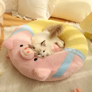 Four Seasons Pink Pig-Shaped Cat House: Cozy Round Cat Bed, Donut Cat Litter, and Dog Basket for Cats, Puppies, and Small Animals | Adorable Pet Sofa for All-Year Comfort | Pet Supplies