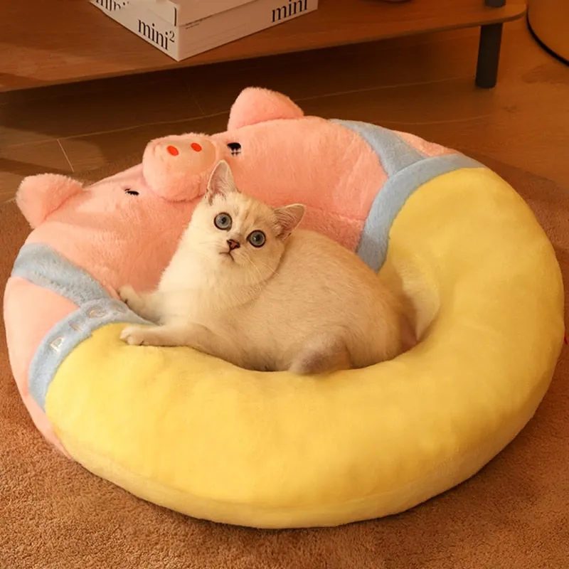 Four Seasons Pink Pig-Shaped Cat House: Cozy Round Cat Bed, Donut Cat Litter, and Dog Basket for Cats, Puppies, and Small Animals | Adorable Pet Sofa for All-Year Comfort | Pet Supplies