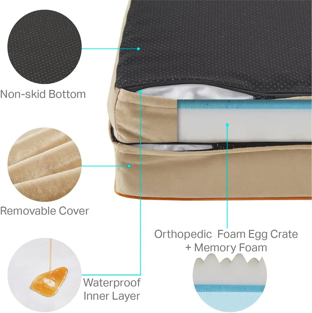 Friends Forever Orthopedic Dog Bed for Extra Large Dogs, Waterproof Memory Foam Dog Sofa Bed XL with Removable Washable Cover, Ally Khaki, 42x32x7