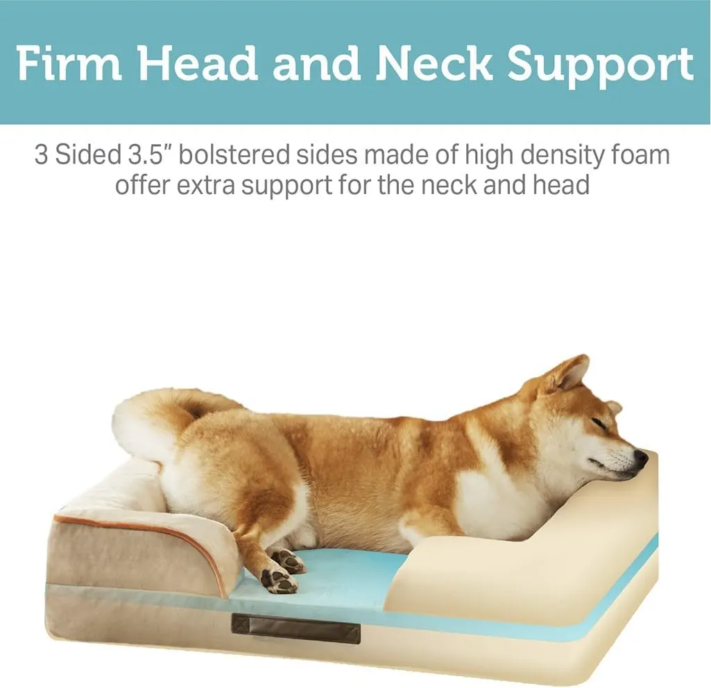 Friends Forever Orthopedic Dog Bed for Extra Large Dogs, Waterproof Memory Foam Dog Sofa Bed XL with Removable Washable Cover, Ally Khaki, 42x32x7