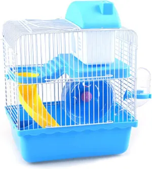 Hamster Cage, 2 Tiers Large Hamster Cages - Ideal Habitat for Smaller Animals Gerbils, Spacious, Portable, High Chassis Design Hamster Mice Travel Cage for Exploration and Play (Blue)