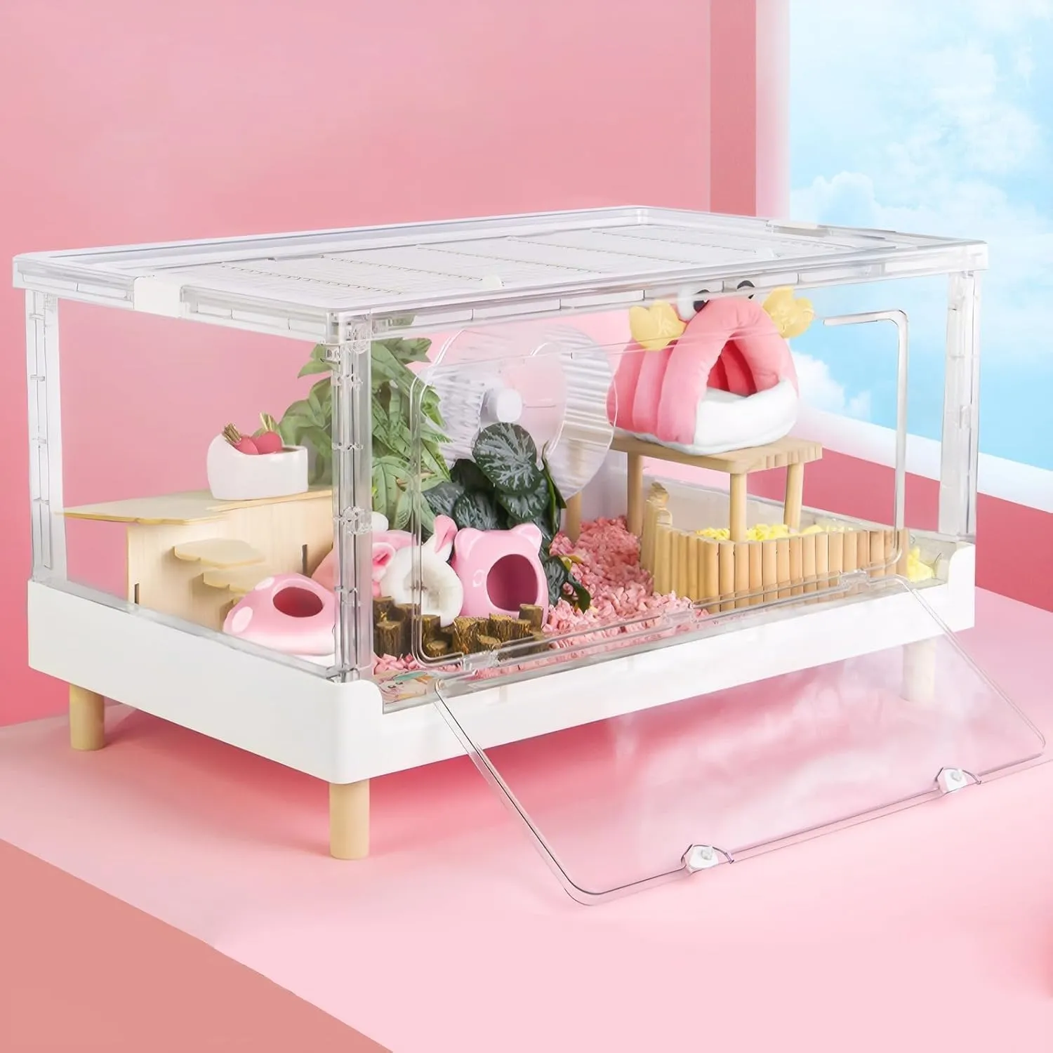 Hamster Cage & Guinea Pig Cages, Acrylic Cage for Small Animal Pets, Large Transparent Gerbil Cage and Habitats, Hedgehog, Dwarf Hamster, Rat, Mouse, Ferret, Bunny, Quail, Extendable, Stackable