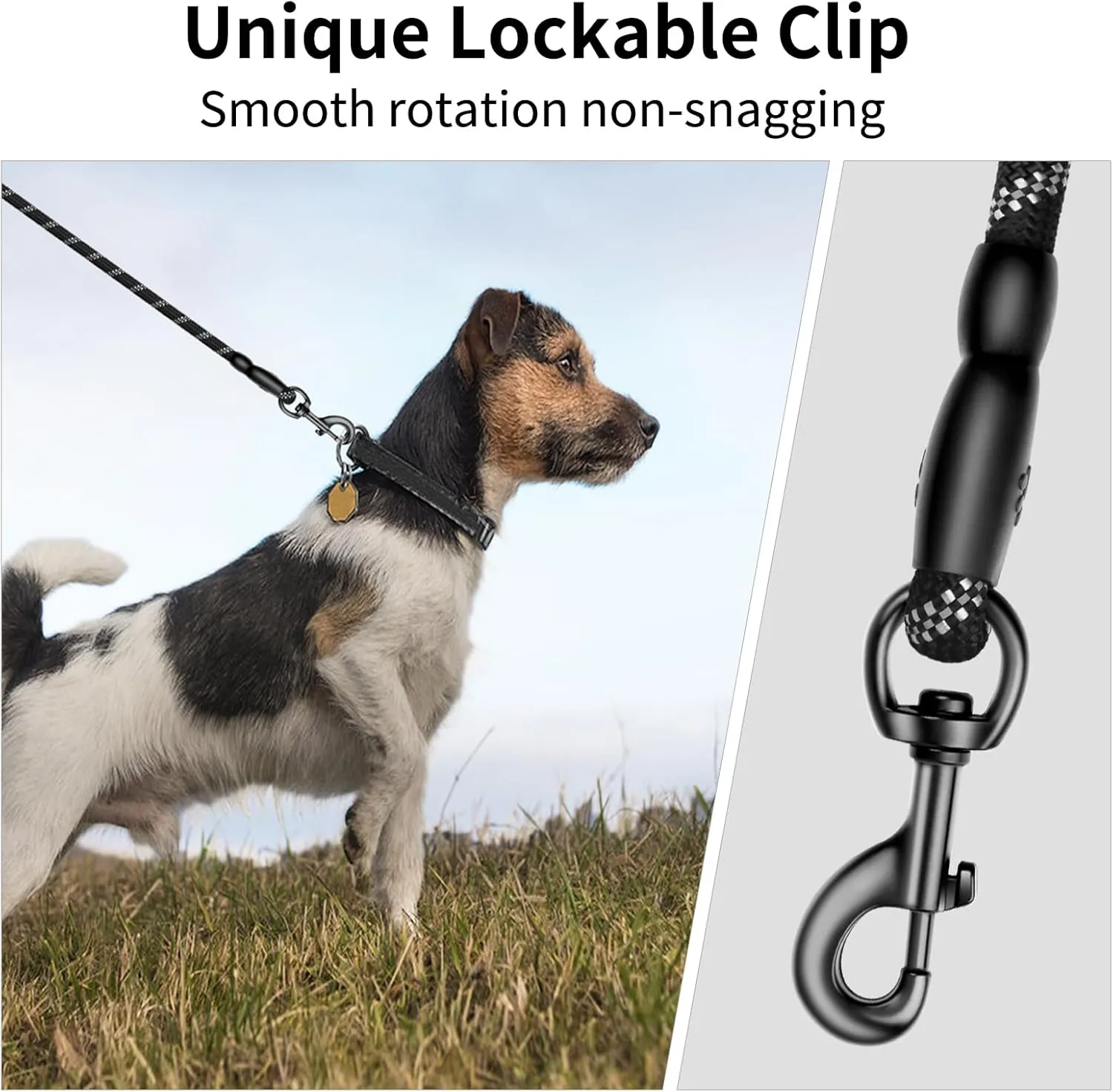 Heavy Duty Dog Leash for Large Medium Small Breed Dogs, Reflective Rope Dog leashes with Comfortable Handle,4/5/6 FT Pet Puppy Leash for Night Walking with Poop Bag Holder,Black,1/2 inch