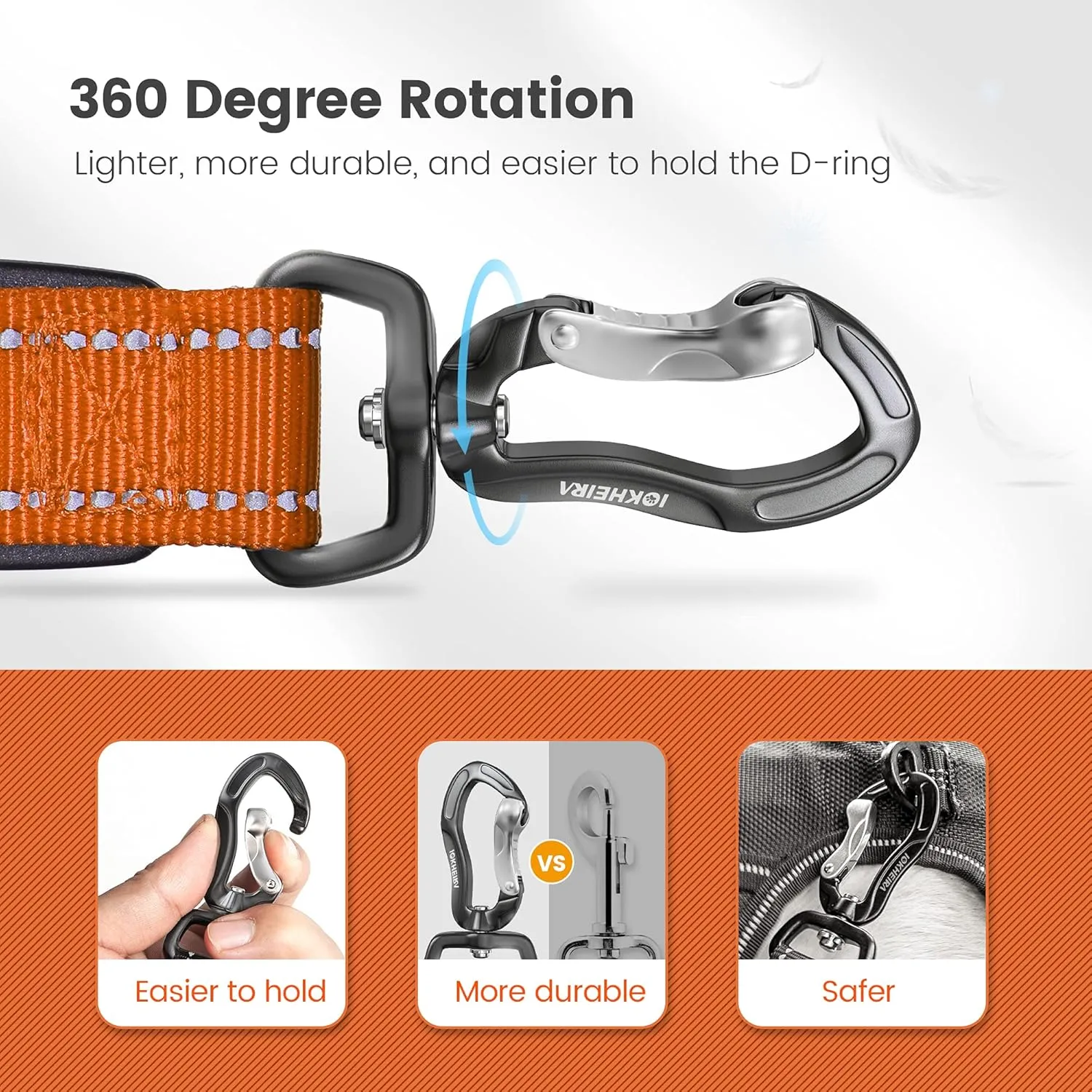 IOKHEIRA Orange Leash for Large Dogs, Multifunctional Adjustable Heavy Duty Leash