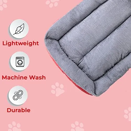 Kuber Industries Dog & Cat Bed|Super Soft Plush Top Pet Bed|Oxford Cloth Polyester Filling|Machine Washable Dog Bed|Rectangular Cat Bed with Rise-Edge Pillow|QY036R-S|Red (Pack of 5)