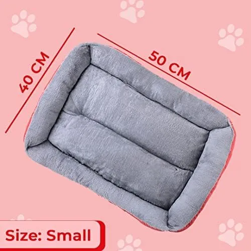 Kuber Industries Dog & Cat Bed|Super Soft Plush Top Pet Bed|Oxford Cloth Polyester Filling|Machine Washable Dog Bed|Rectangular Cat Bed with Rise-Edge Pillow|QY036R-S|Red (Pack of 5)