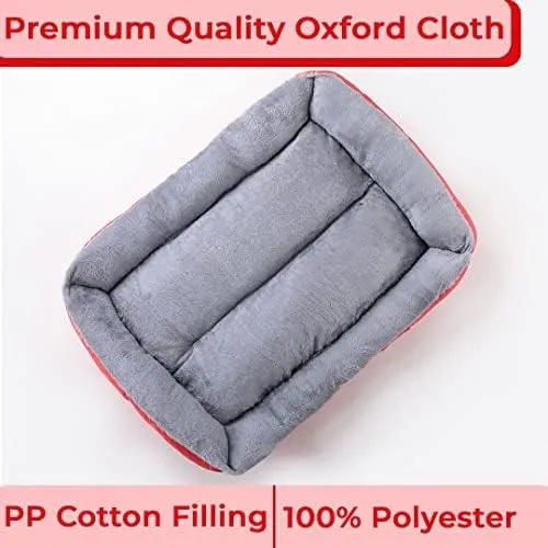 Kuber Industries Dog & Cat Bed|Super Soft Plush Top Pet Bed|Oxford Cloth Polyester Filling|Machine Washable Dog Bed|Rectangular Cat Bed with Rise-Edge Pillow|QY036R-S|Red (Pack of 5)