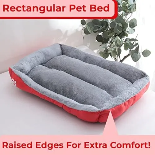Kuber Industries Dog & Cat Bed|Super Soft Plush Top Pet Bed|Oxford Cloth Polyester Filling|Machine Washable Dog Bed|Rectangular Cat Bed with Rise-Edge Pillow|QY036R-S|Red (Pack of 5)