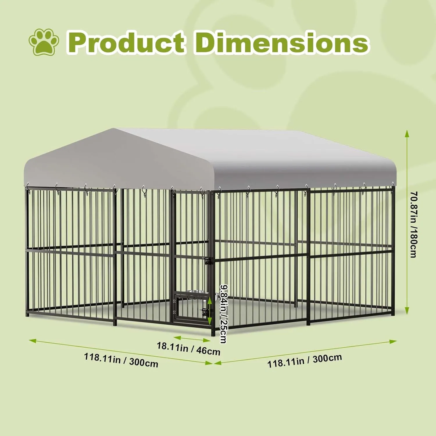 Large Outdoor Dog Kennel,10 X 10FT Metal Outdoor Dog Kennel, Dog Cage Galvanized Iron with Roof, Safety Locks,UV & Water Resistant Proof Cover