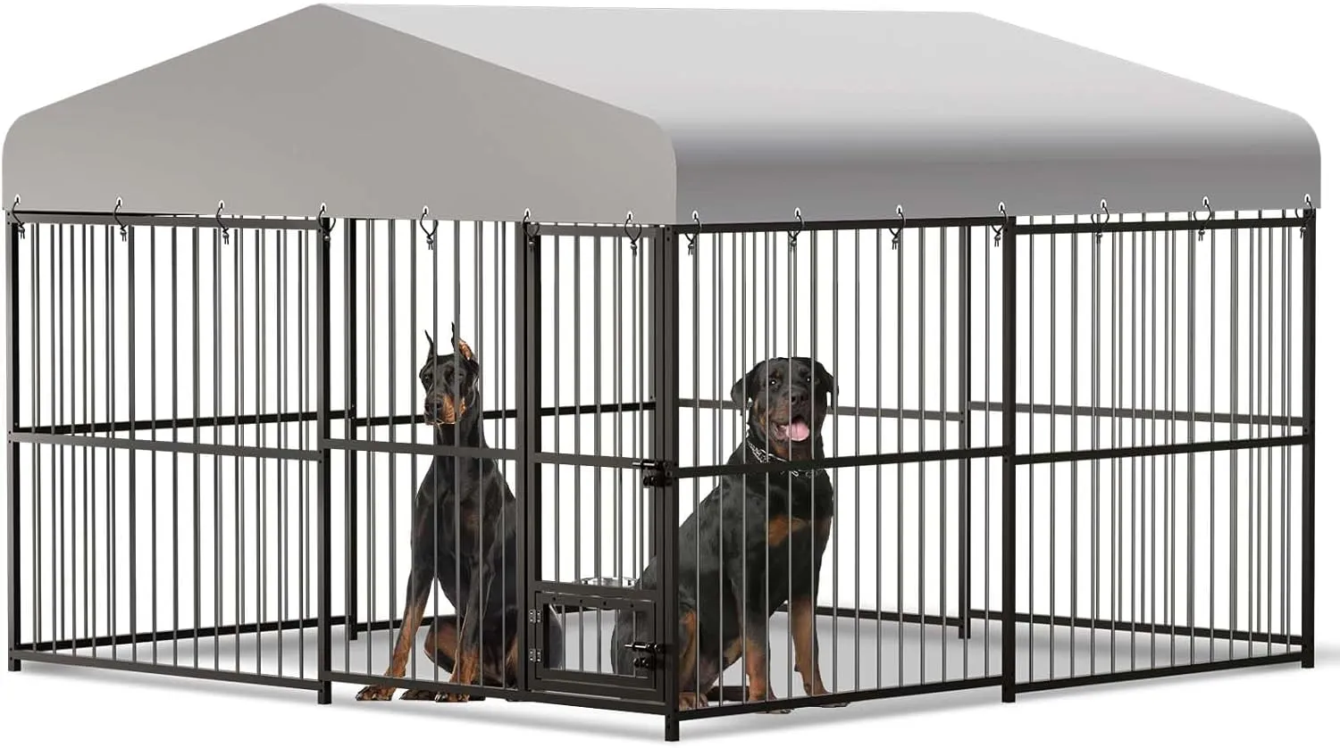 Large Outdoor Dog Kennel,10 X 10FT Metal Outdoor Dog Kennel, Dog Cage Galvanized Iron with Roof, Safety Locks,UV & Water Resistant Proof Cover