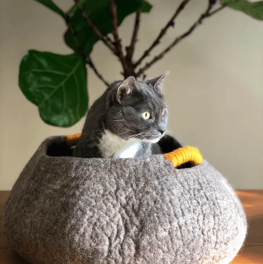 Large Wool Cat Basket | Cat Bed- Brown