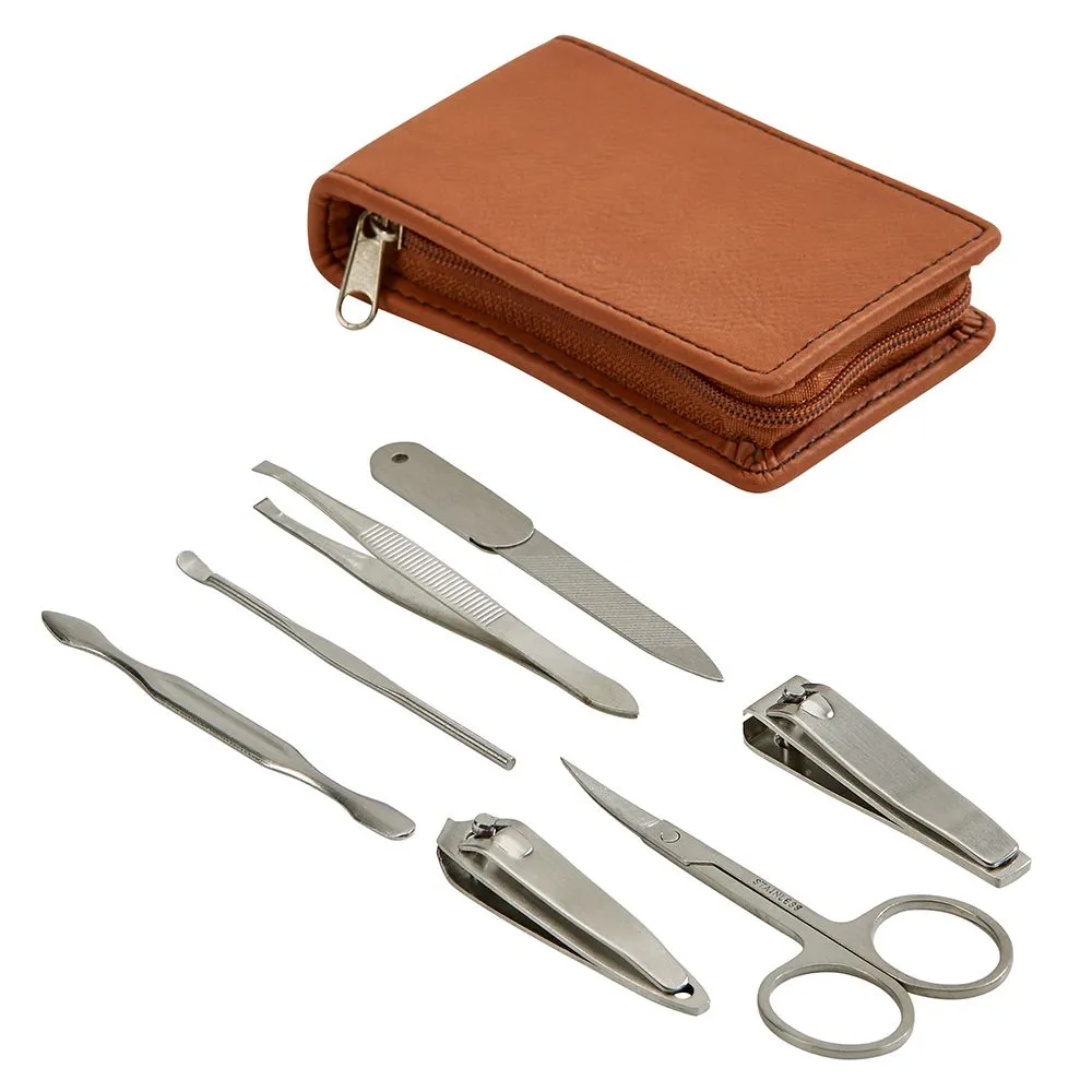 Leatherette Manicure Set, Caramel 4.25" X 2.5"