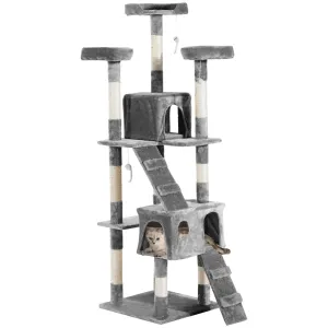 Multilevel Cat Tree Tower for Scratching, Climbing, 170cm - Grey